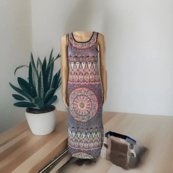 Three Pink Hearts Tank Maxi Dress Lady Junior 14 Trixxi Ribbed SideSplit Paisley - Picture 1 of 9